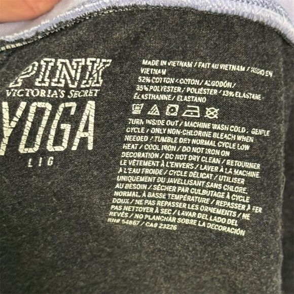 Victoria’s Secret PINK Yoga Leggings Large Fold Over Logo Side Charcoal Purple - Picture 2 of 4
